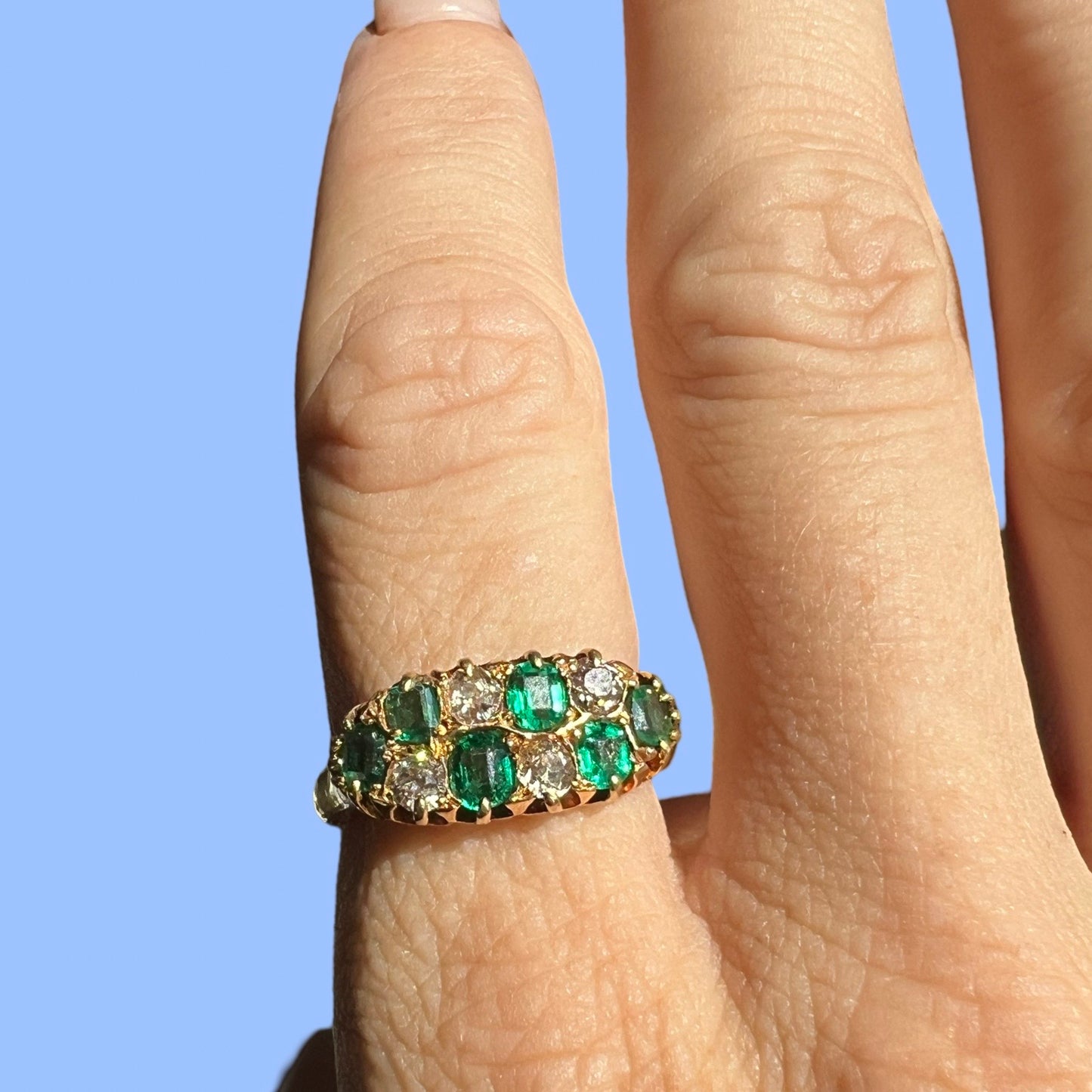 Antique 18k Emerald and Diamond Checkerboard RIng