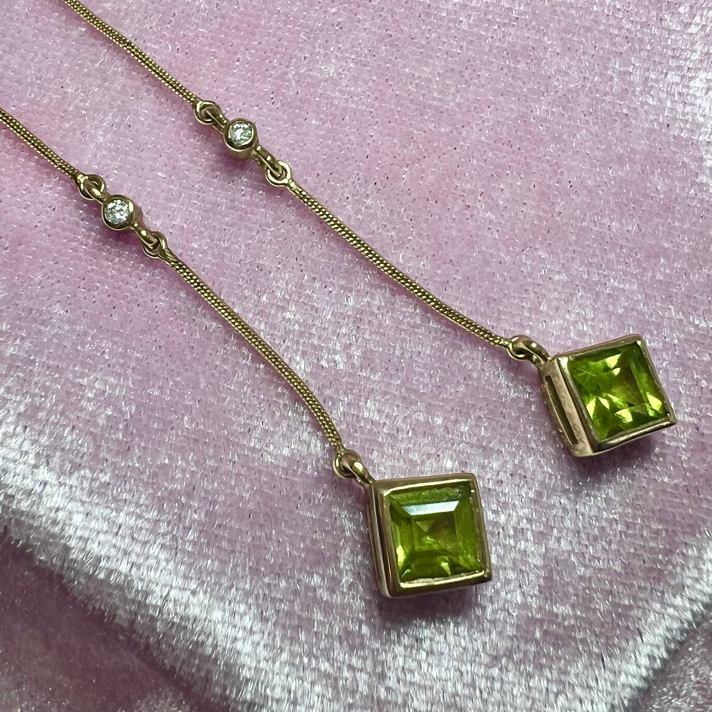 Vintage Peridot and Diamond Drop Earrings