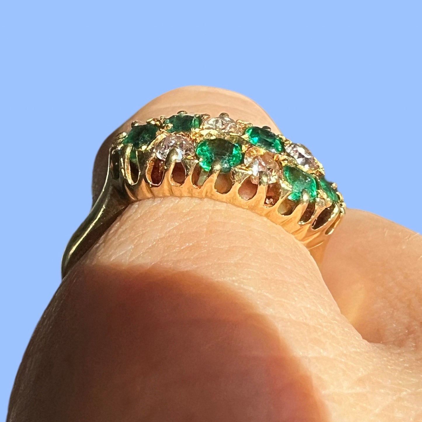 Antique 18k Emerald and Diamond Checkerboard RIng