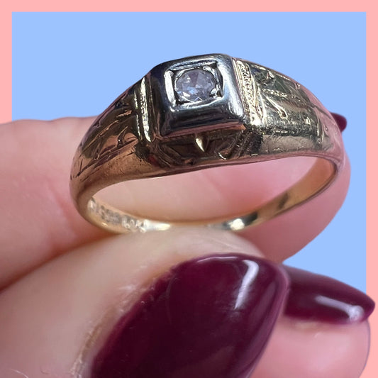 Vintage 10k Diamond Deco Ring