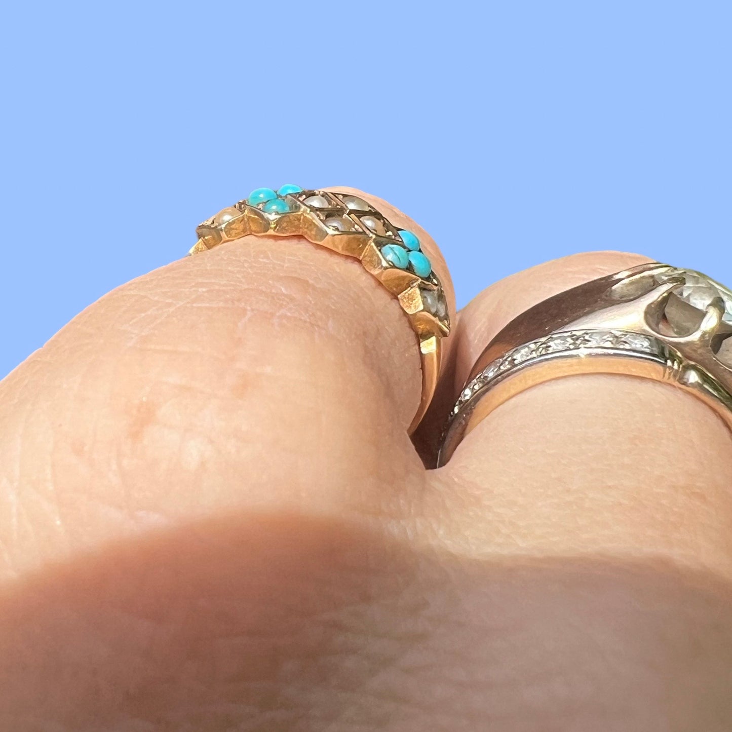 Antique Early Victorian 15k Turquoise and Pearl Ring