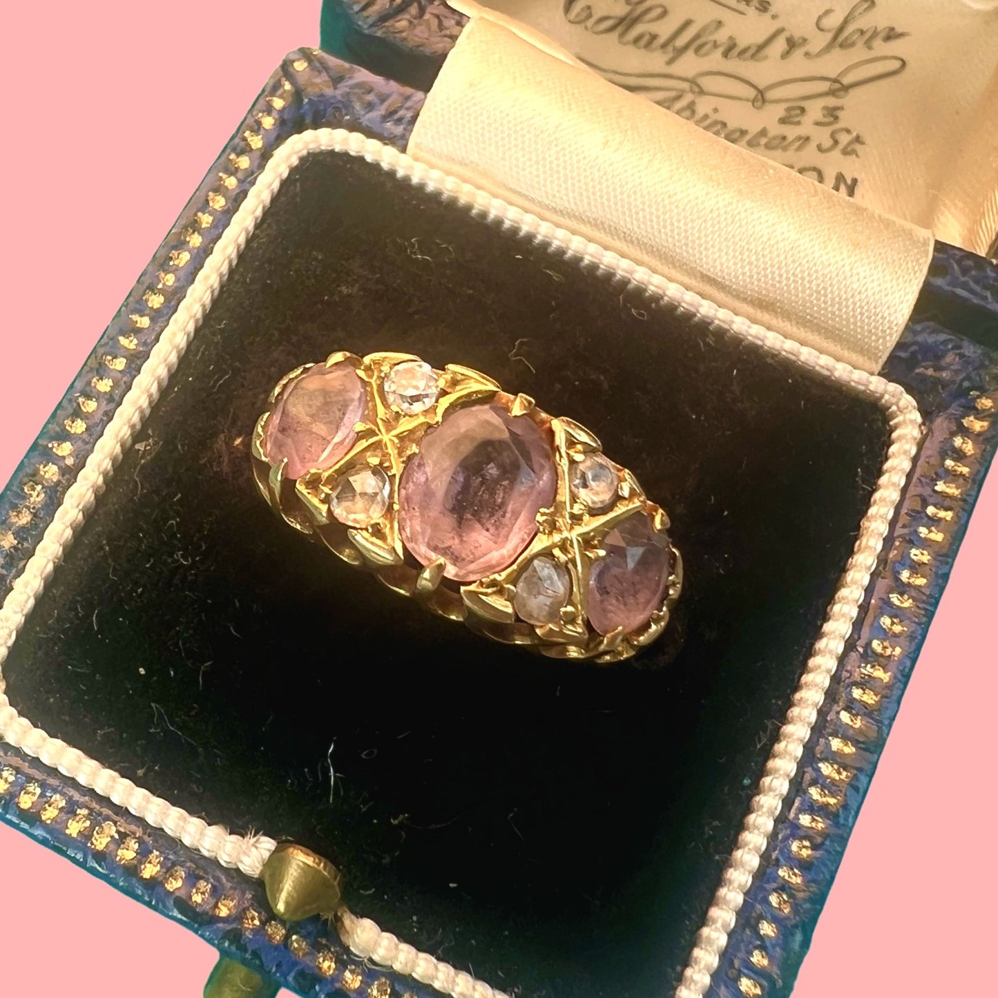 Antique 18k Amethyst and Old Mine Cut Diamond Ring