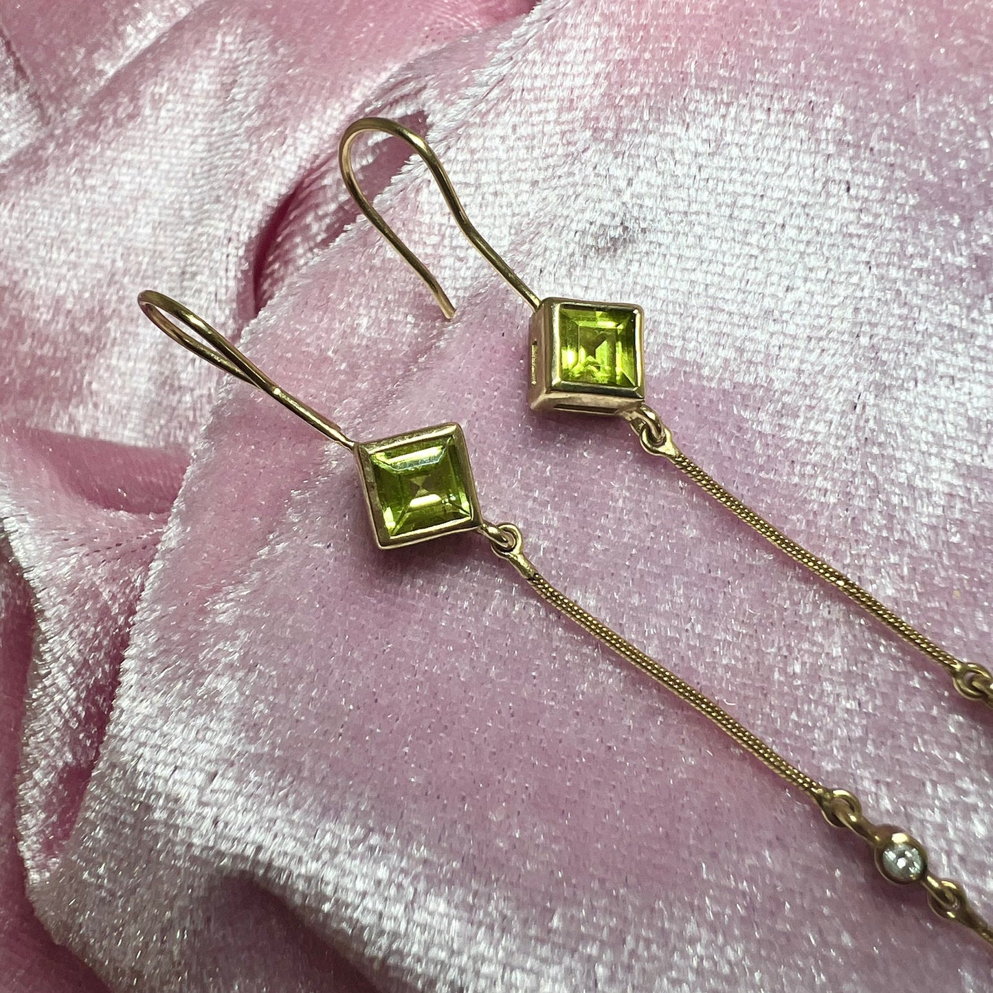 Vintage Peridot and Diamond Drop Earrings