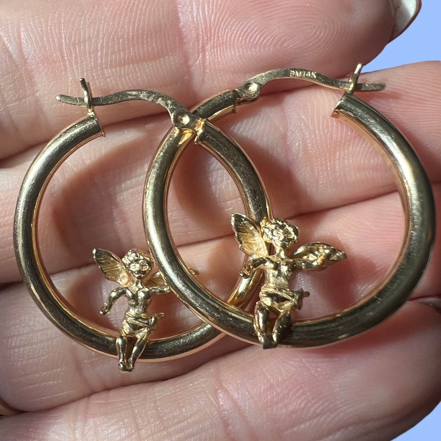 Vintage 14k Angel Hoop Earrings