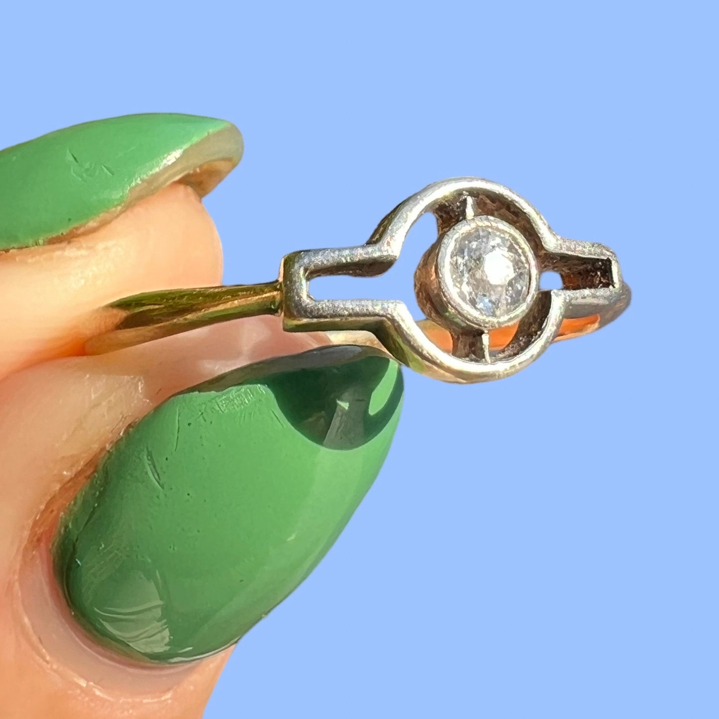 Antique 18k and Platinum Art Deco Target Ring