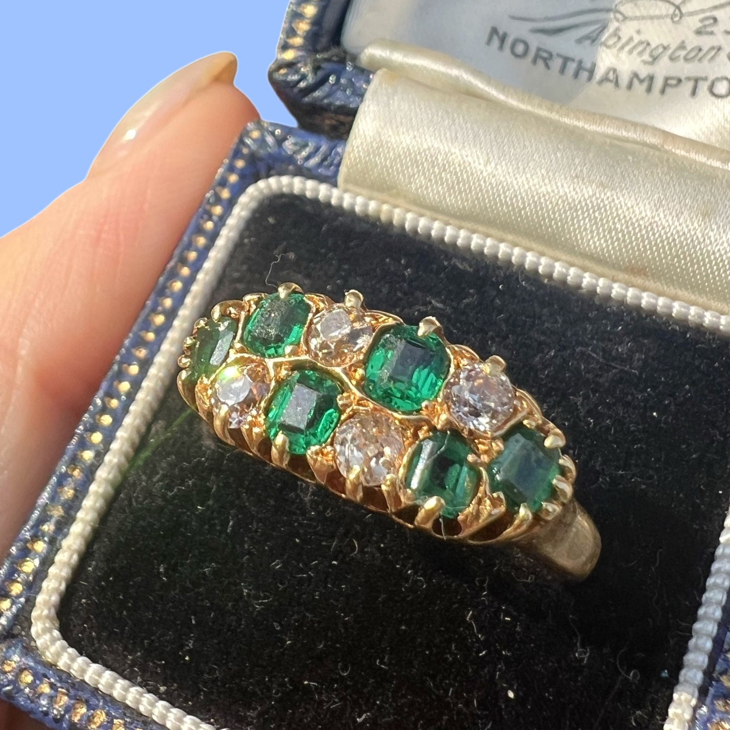 Antique 18k Emerald and Diamond Checkerboard RIng