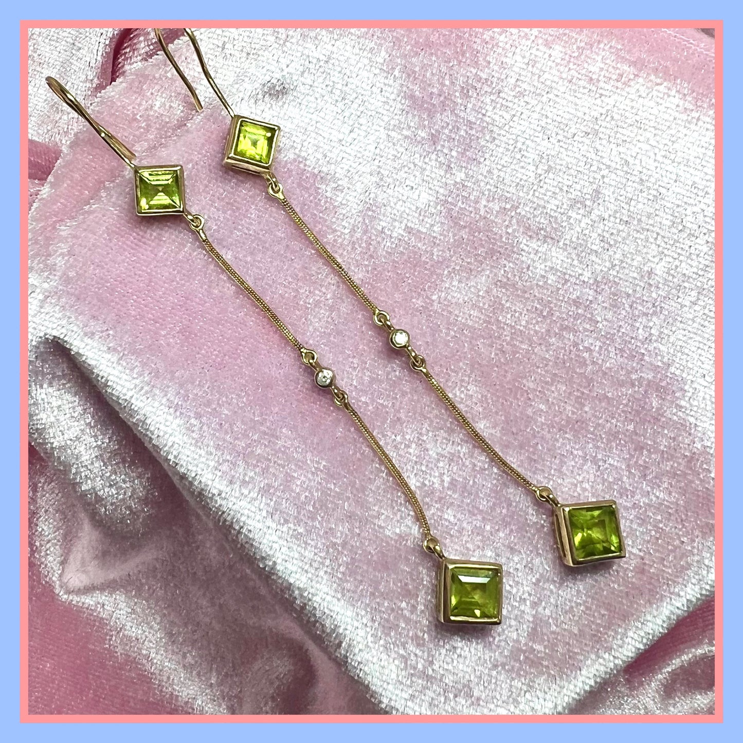 Vintage Peridot and Diamond Drop Earrings