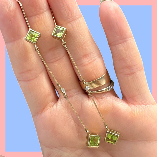 Vintage Peridot and Diamond Drop Earrings