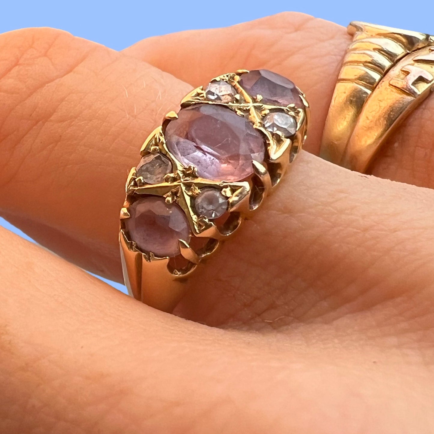 Antique 18k Amethyst and Old Mine Cut Diamond Ring