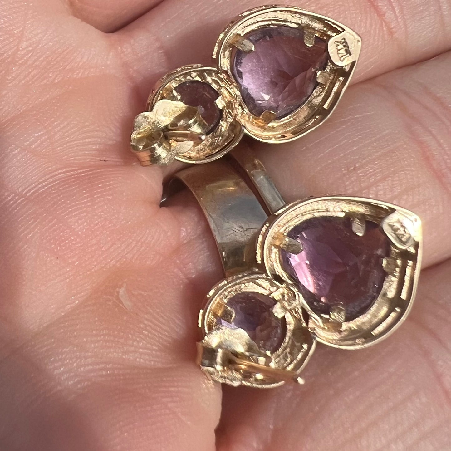 Vintage 14k Amethyst Heart Earrings