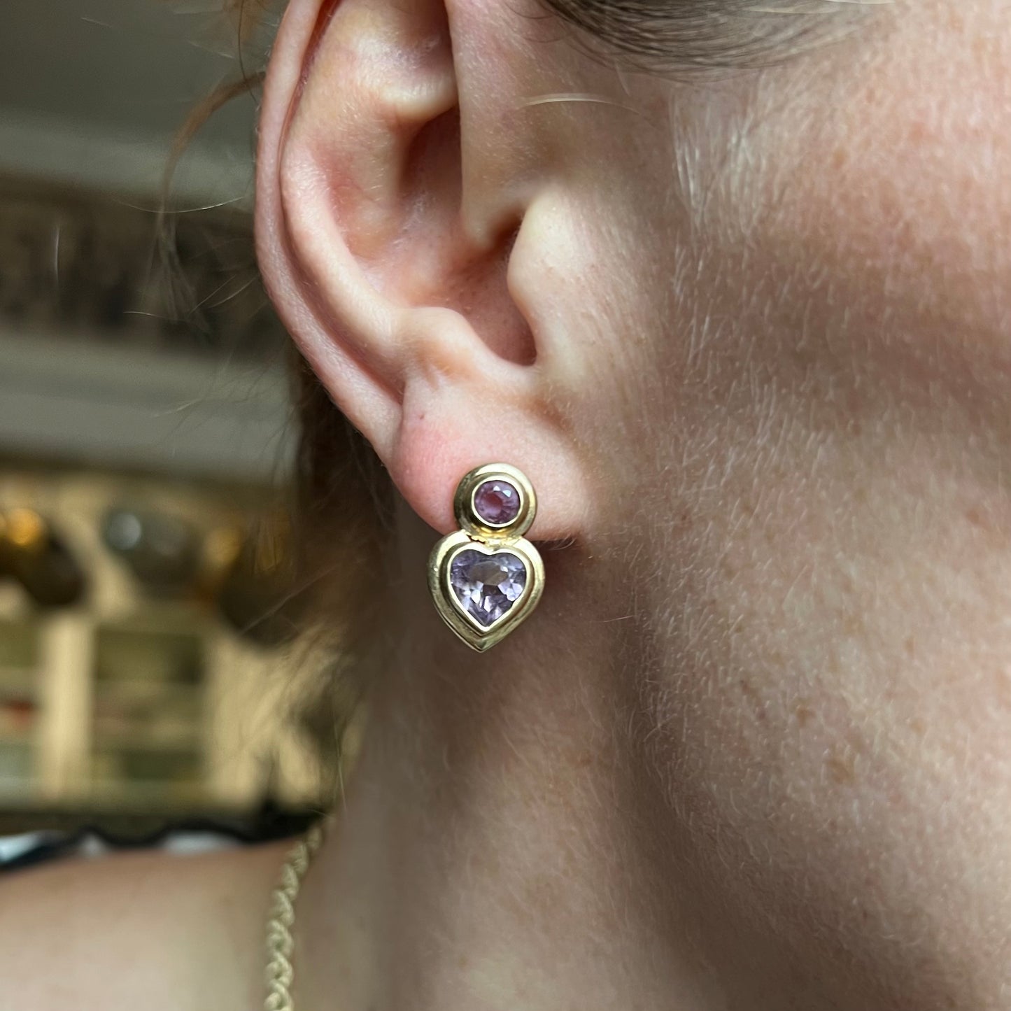 Vintage 14k Amethyst Heart Earrings