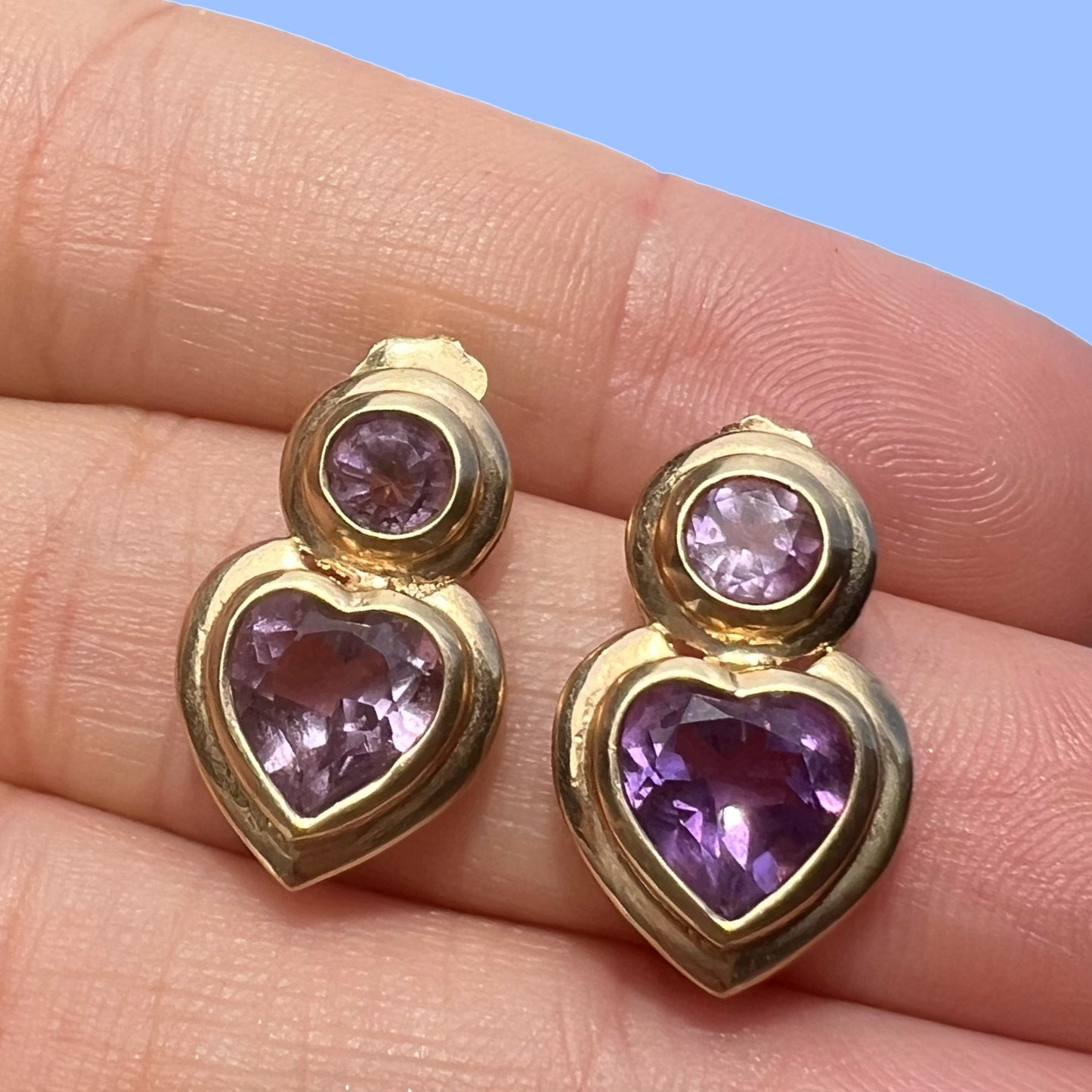 Vintage 14k Amethyst Heart Earrings