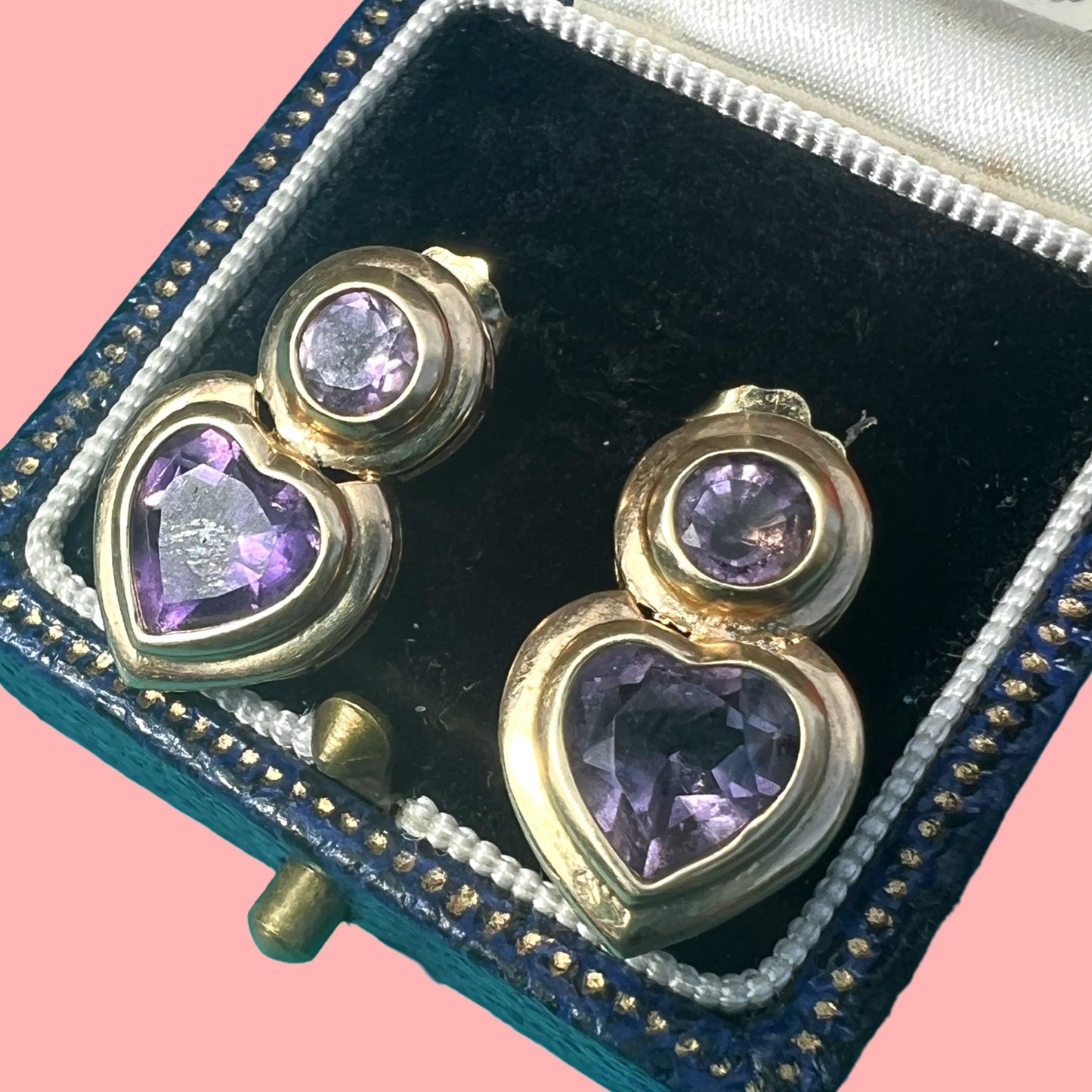 Vintage 14k Amethyst Heart Earrings